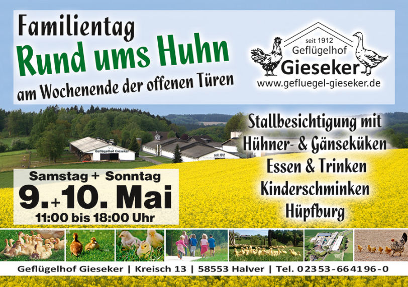 Tag der offenen Ställe! Rund ums Huhn beim Familientag bei Gieseker!